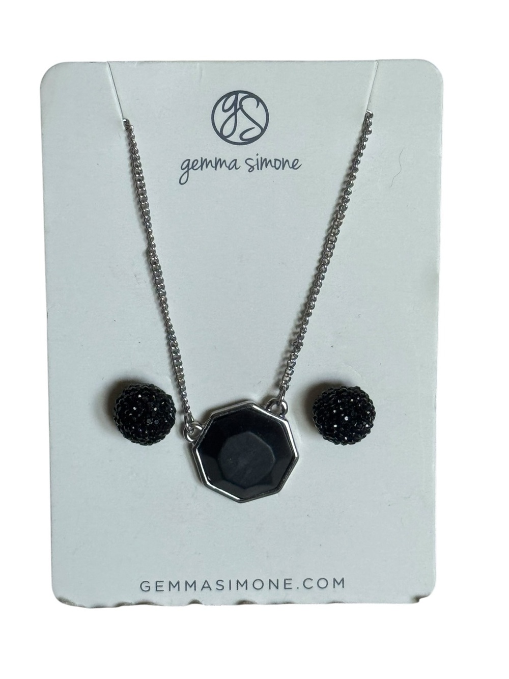 Gemma Simone Black Octagon Pendant Necklace and Stud Earrings